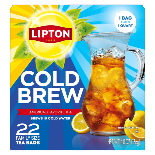 Lipton Cold Brew Iced Tea Bags, Family Size Zero Calories, Easy-To-Make with no boiling needed, 22 Total Tea Bags