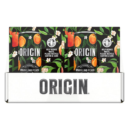ORIGIN Organic & Non-GMO Peach Flavor Sparkling Water, 12 Fl Oz, Recyclable Aluminum Cans (24 Count)