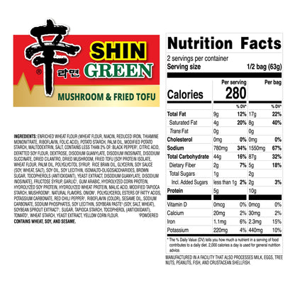 Nongshim Ramen Noodles, Gourmet Instant Ramen, Premium Microwavable Noodle Soup, Vegan Shin Green, 16-Pack