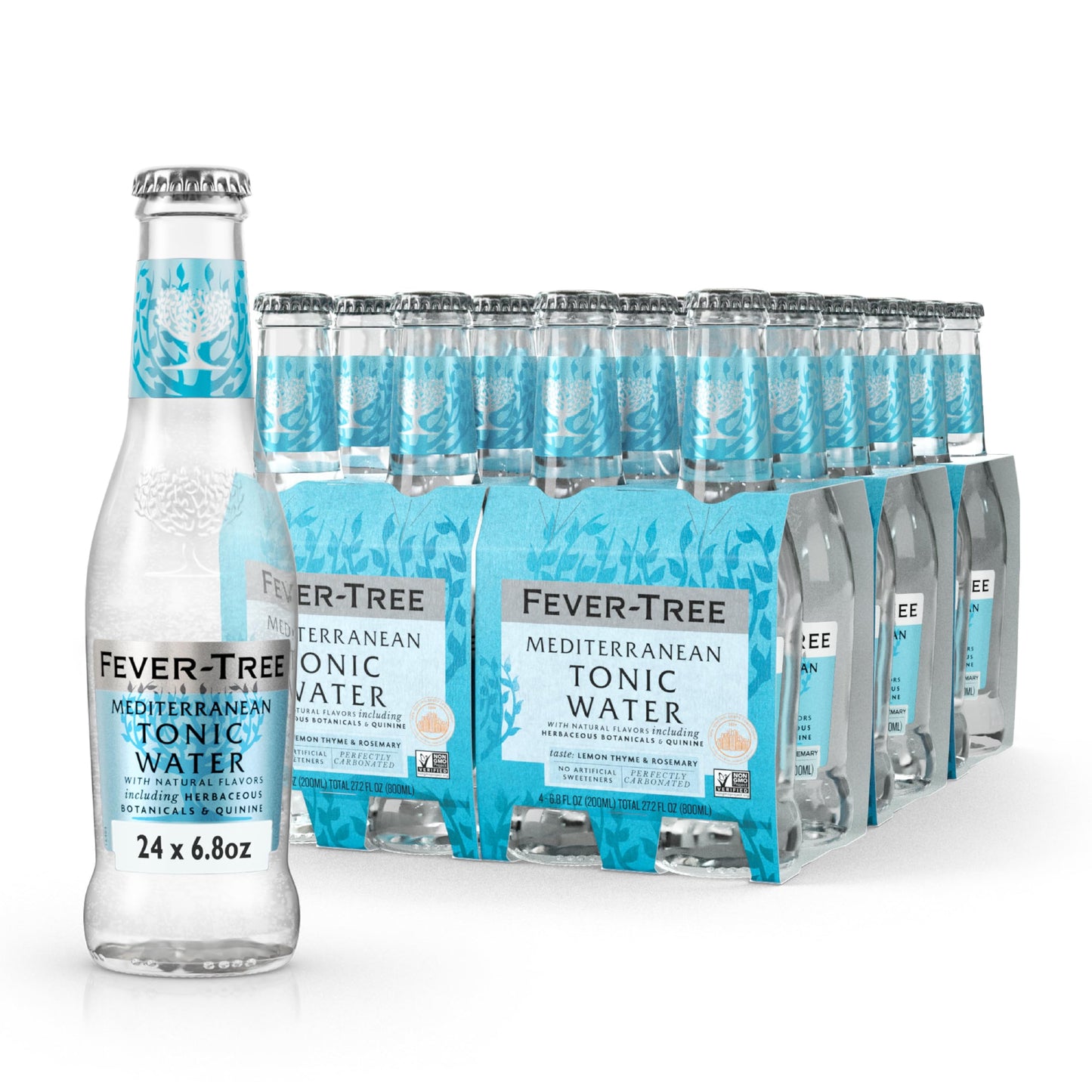 Fever-Tree Mediterranean Tonic Water – Premium Mixer for Cocktails and Mocktails, 6.8 fl oz Bottles, Pack of 24 – Naturally Sourced, Non-GMO