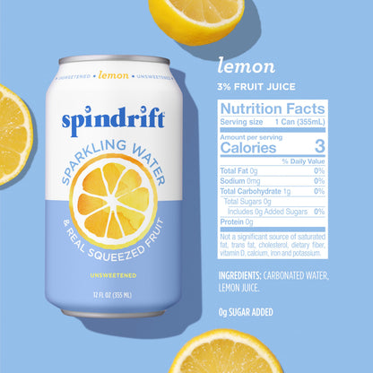 Spindrift, Sparkling Water, Lemon, 12 oz, (pack of 8)