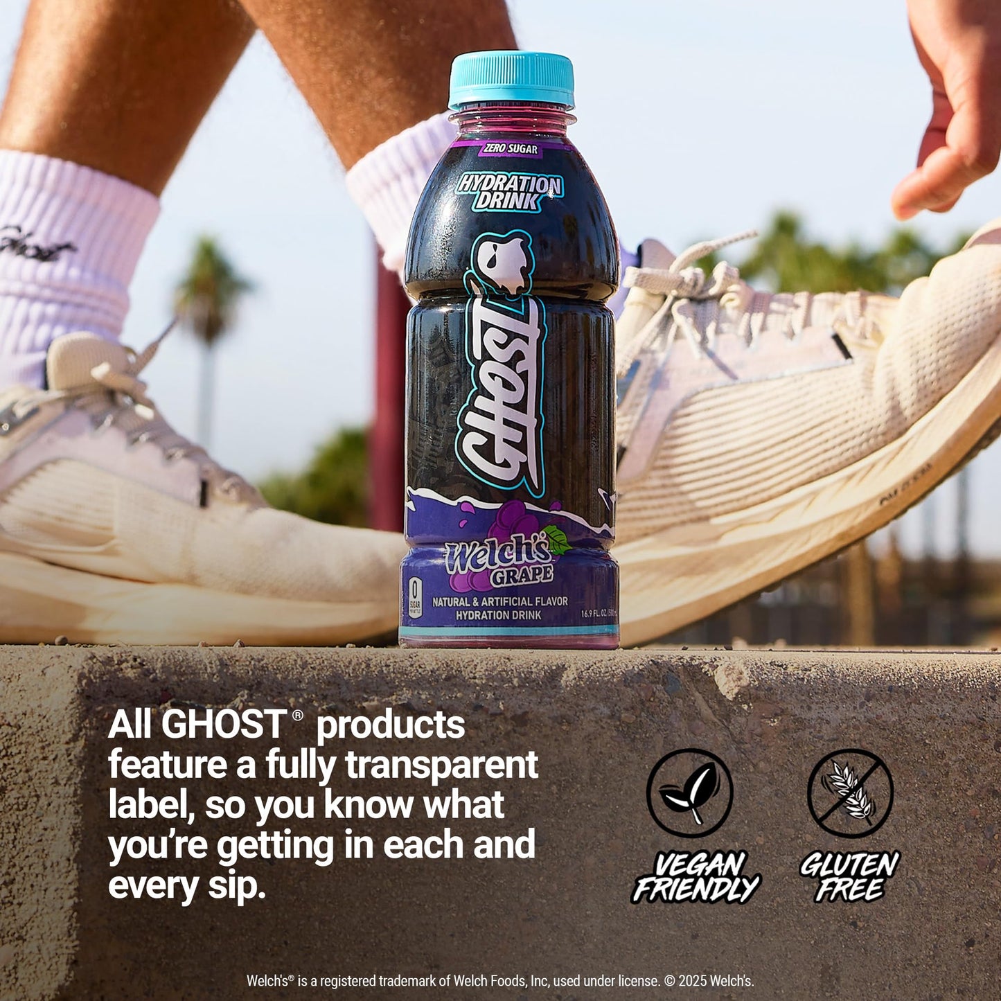 GHOST Hydration Drink, Welch’s Grape - RTD Sports Drink with Electrolytes, Natural Vitamins & Minerals - All Day Lifestyle Hydration Beverage - Zero Caffeine & Zero Sugars - 16.9 Fl Oz, 12 Pack