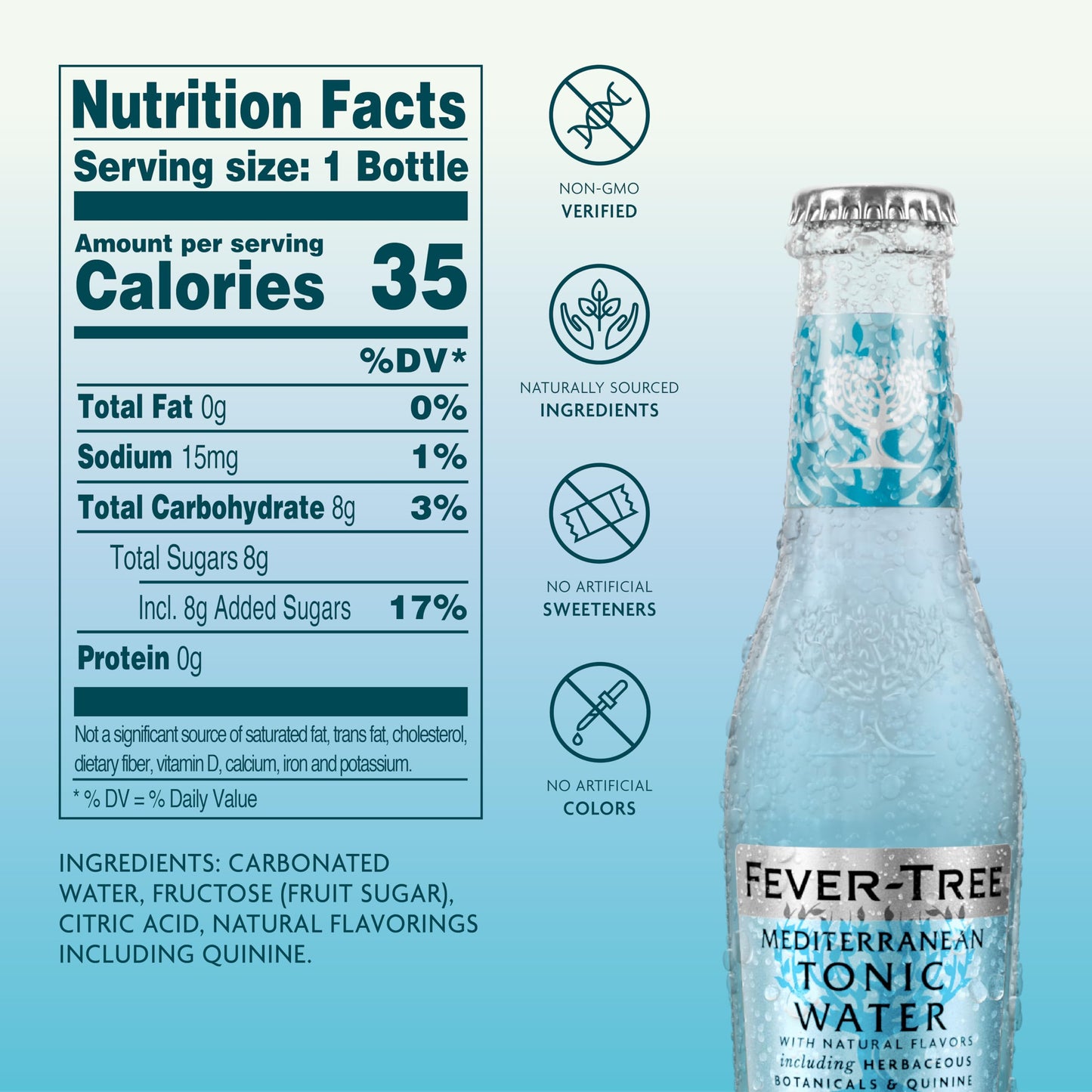 Fever-Tree Mediterranean Tonic Water – Premium Mixer for Cocktails and Mocktails, 6.8 fl oz Bottles, Pack of 24 – Naturally Sourced, Non-GMO