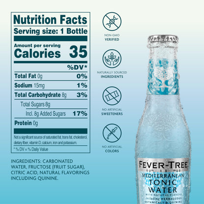 Fever-Tree Mediterranean Tonic Water – Premium Mixer for Cocktails and Mocktails, 6.8 fl oz Bottles, Pack of 24 – Naturally Sourced, Non-GMO