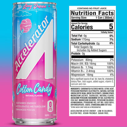 Accelerator Active Energy Drink Sugar Free Zero Carbs – Variety Pack & Cotton Candy, 12oz Can (12 Pack Each) with 200mg Natural Caffeine, Ashwagandha, CoQ10 & Green Tea for Focus & Energy