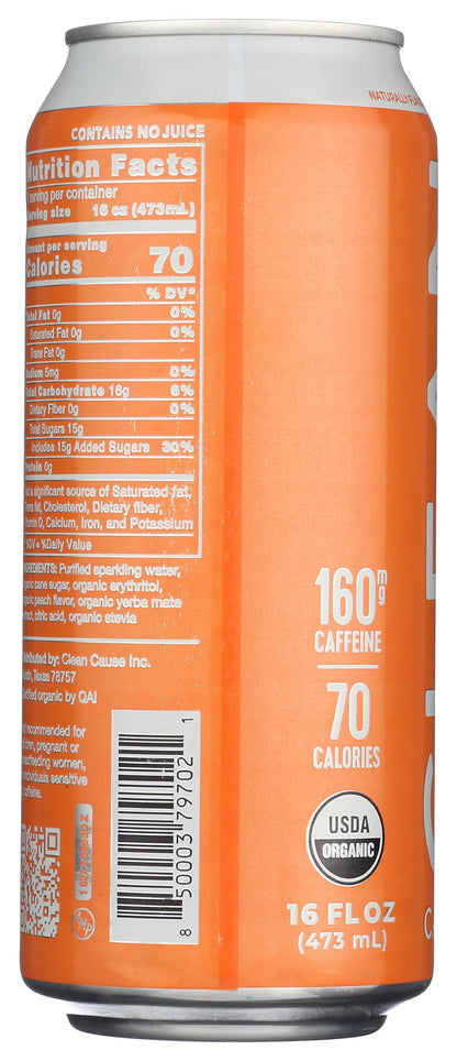 Clean Cause Yerba Mate Energy Drink, Peach, 16 oz