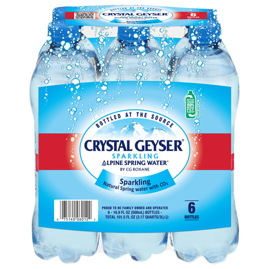 Crystal Geyser Sparkling Natural Alpine Spring Water, 6-Pack, 16.9oz Bottles, Zero Calories and No Sweeteners, Bottled at The Spring Source