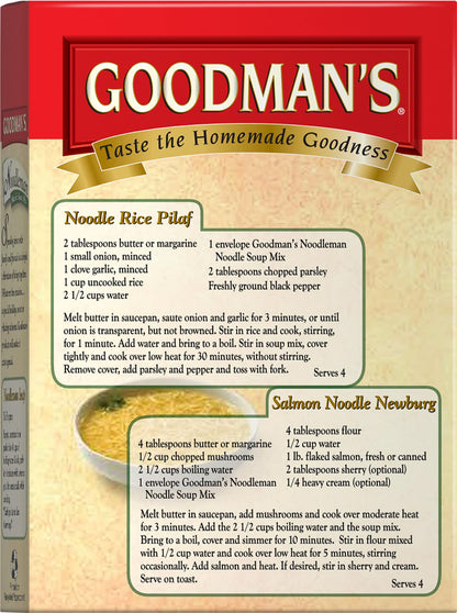 Goodmans Noodle Soup Mix, 4oz (4 Packs of 2 Soup Packets) Home-Style Flavor, Low Fat