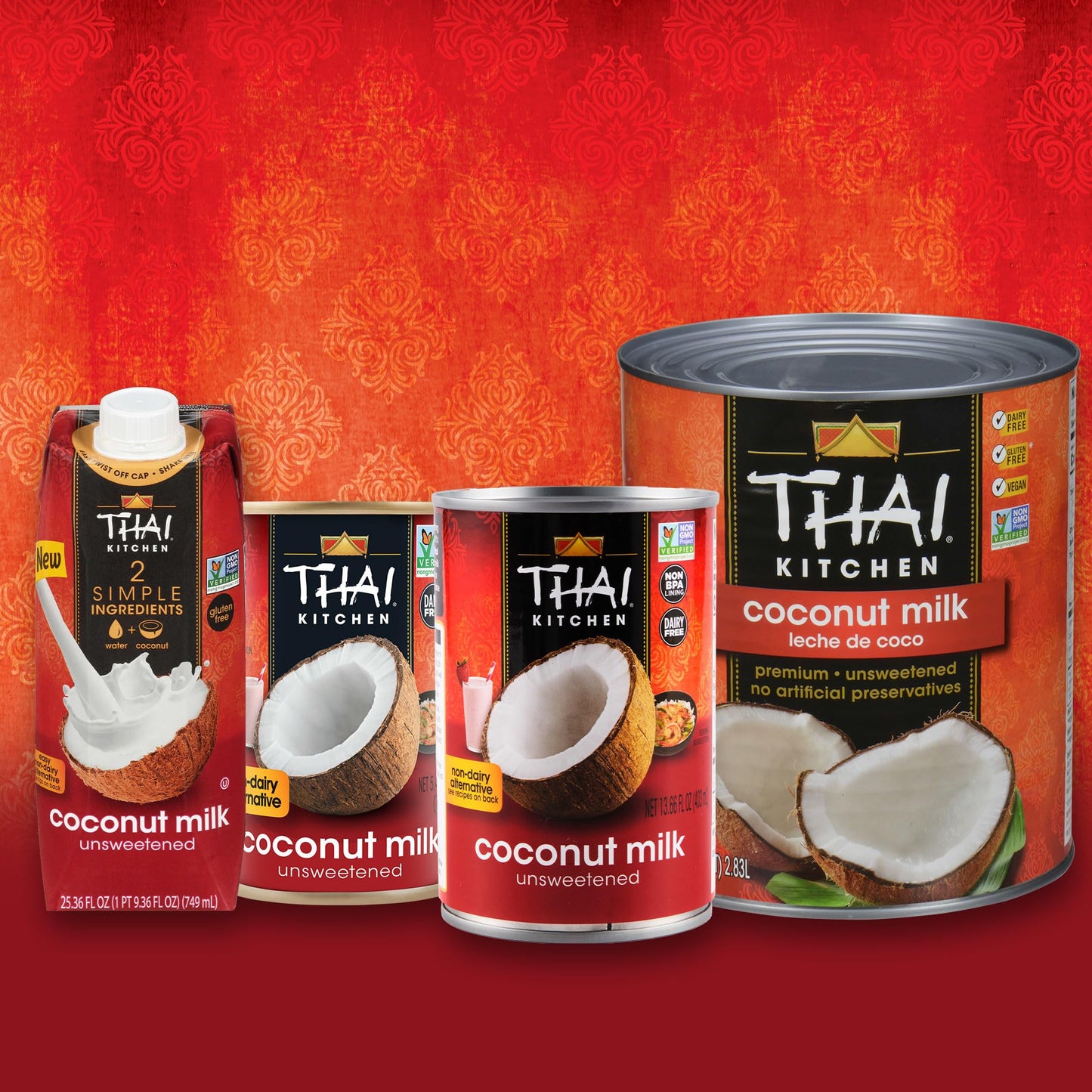 Thai Kitchen Coconut Milk, 96 fl oz (Pack of 6) - Six 96 Fluid Ounce Containers of Unsweetened, Premium Dairy Free Coconut Milk Perfect for Vegan Curries, Sauces, Soups, Desserts, and Beverages