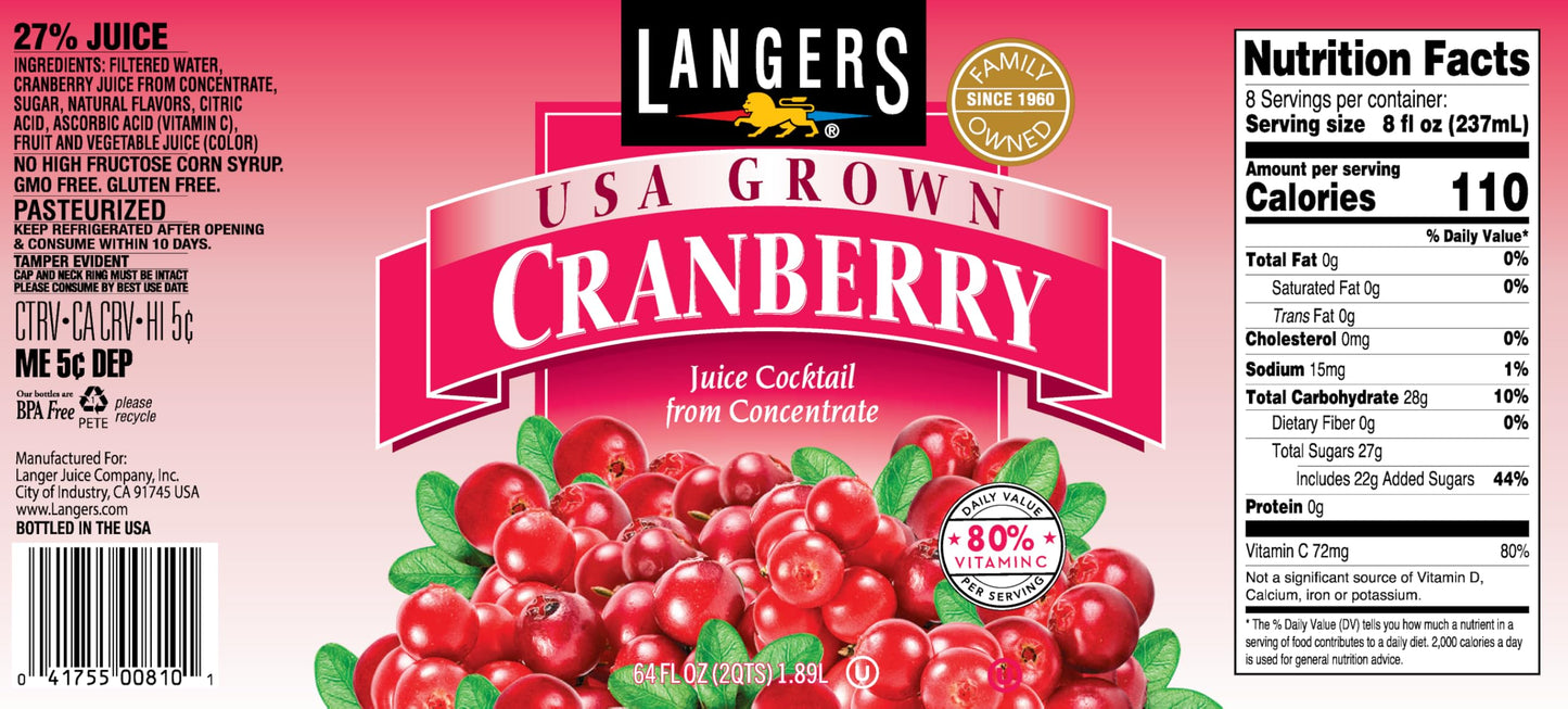 Langers Cranberry Variety Pack, Cranberry Cocktail, Raspberry, Passionfruit, Blood Orange, 64 fl oz (Pack of 4)
