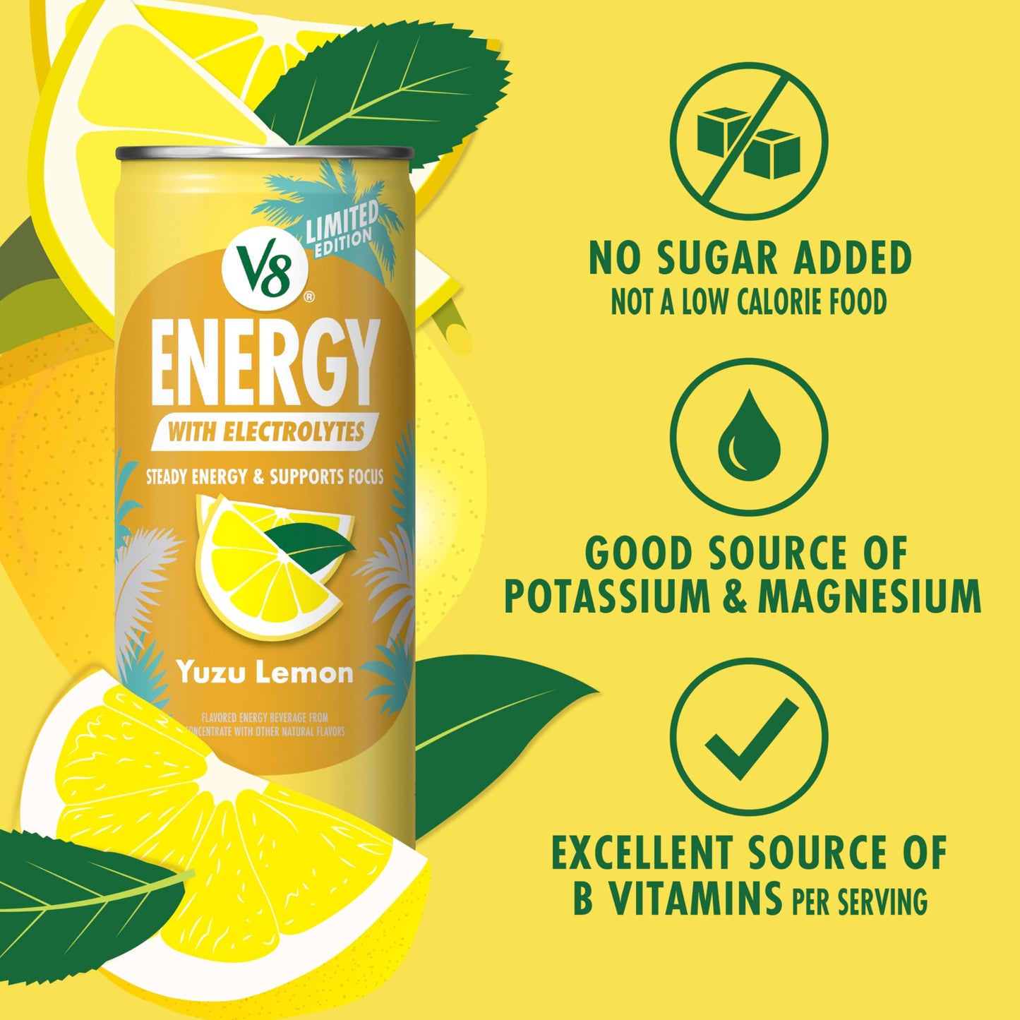V8 Energy Yuzu Lemon Energy Drink, 8 fl oz Can, 6 pack