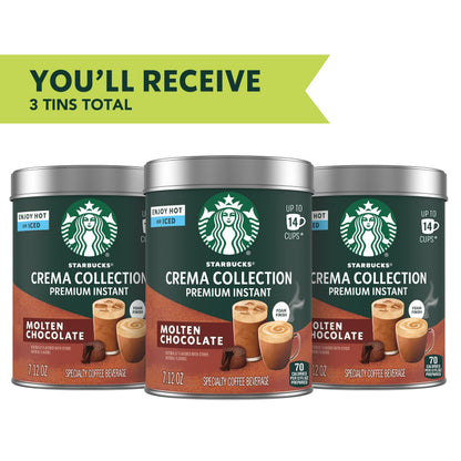 Starbucks Crema Collection Premium Instant Molten Chocolate Flavored Instant Coffee, 100% Arabica Beans, 3 Tins (7.12 Oz Each) 1.34 lb.
