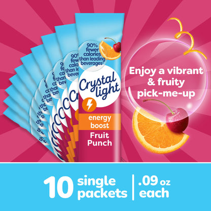 Crystal Light Energy Boost Fruit Punch Drink Mix, 10 ct On-the-Go Packets