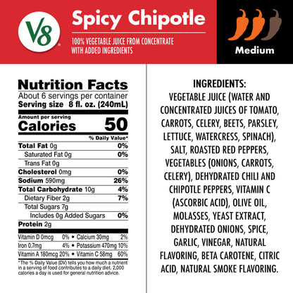 V8 Spicy Chipotle 100% Vegetable Juice, 46 fl oz Bottle