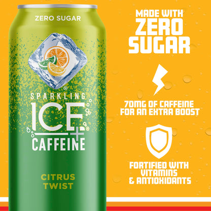 Sparkling Ice +Caffeine Citrus Twist Flavored Sparkling Water with Caffeine (Pack of 12) and Sparkling Ice Classic Lemonade Sparkling Water (Pack of 12)