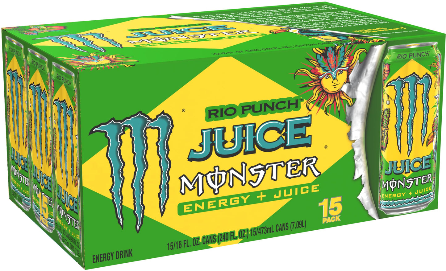 Monster Energy Juice Rio Punch, Energy Drink, 16 Ounce | Energy + Juice, Pack of 15