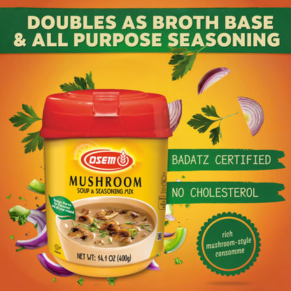 Osem Mushroom Flavored Soup & Seasoning Mix - Powder Broth Base, Perfect for Soups, Sauces, Stews, Rice, and More - Rich Savory Flavor Enhancer for Cooking - 14.1 oz (Pack of 2)