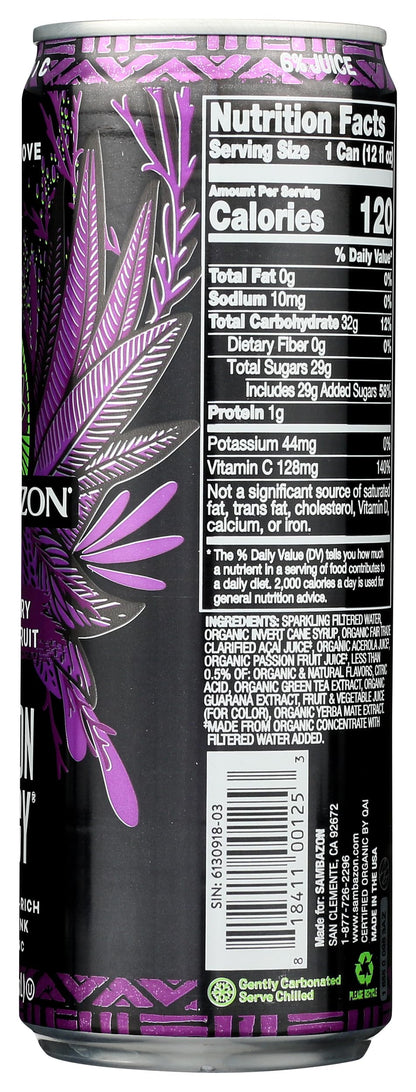Sambazon Organic Amazon Energy Drink Jungle, Love Acai Berry and Passionfruit (153240245) Passion Fruit, 12 Fl Oz