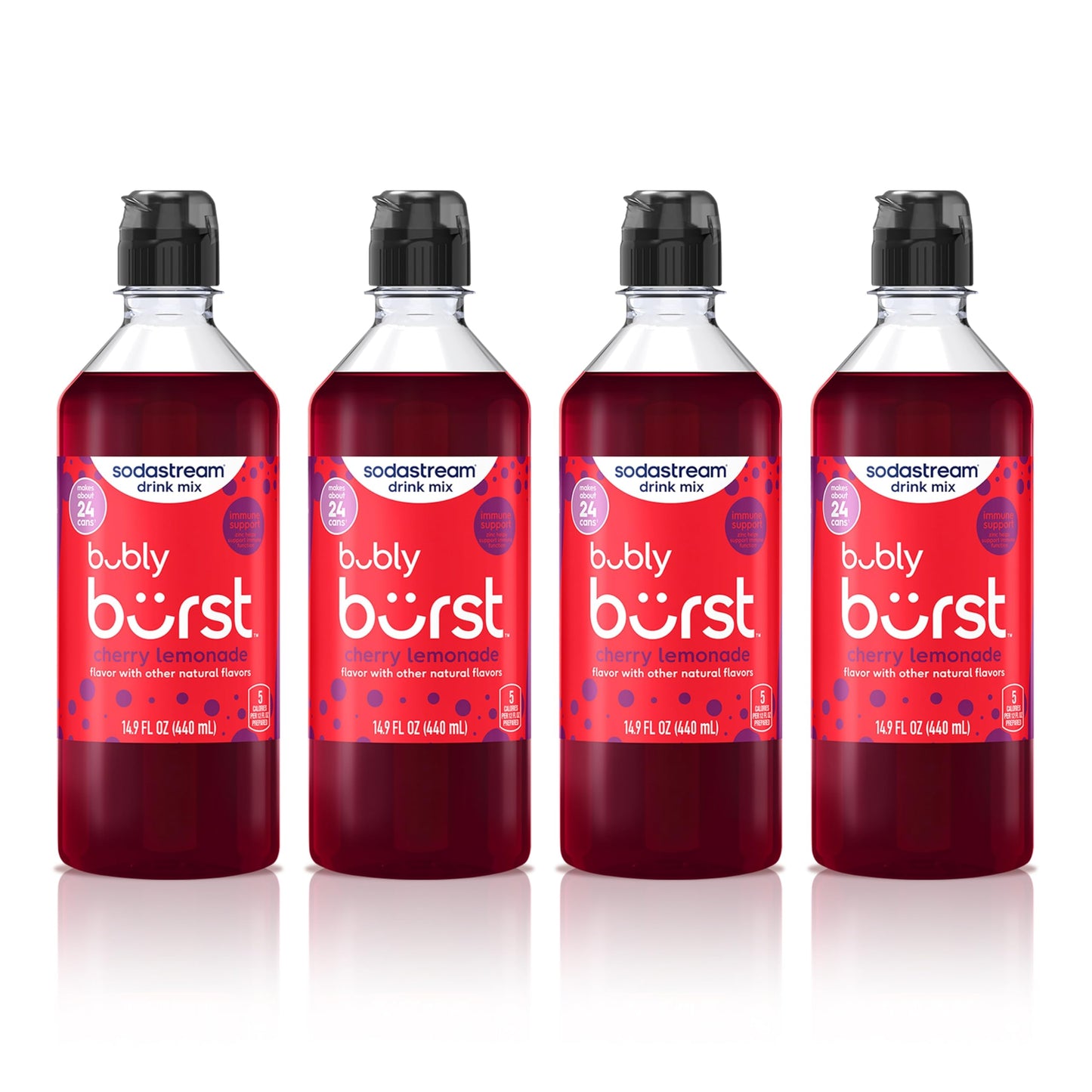 SodaStream Bubly Burst Cherry Lemonade New Pour Bottles (440ml Pack of 4)