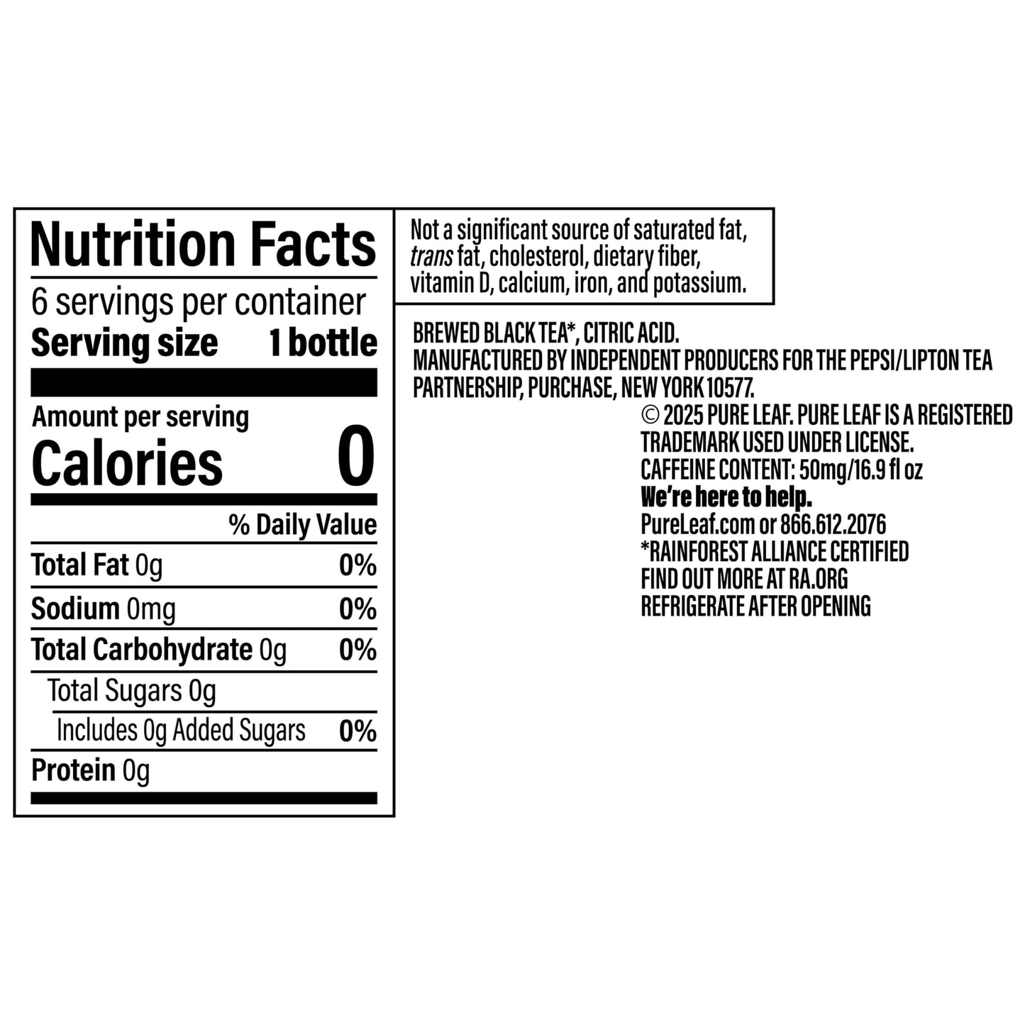 Pure Leaf Unsweetened Tea, 16.9 Fl Oz (Pack of 6)