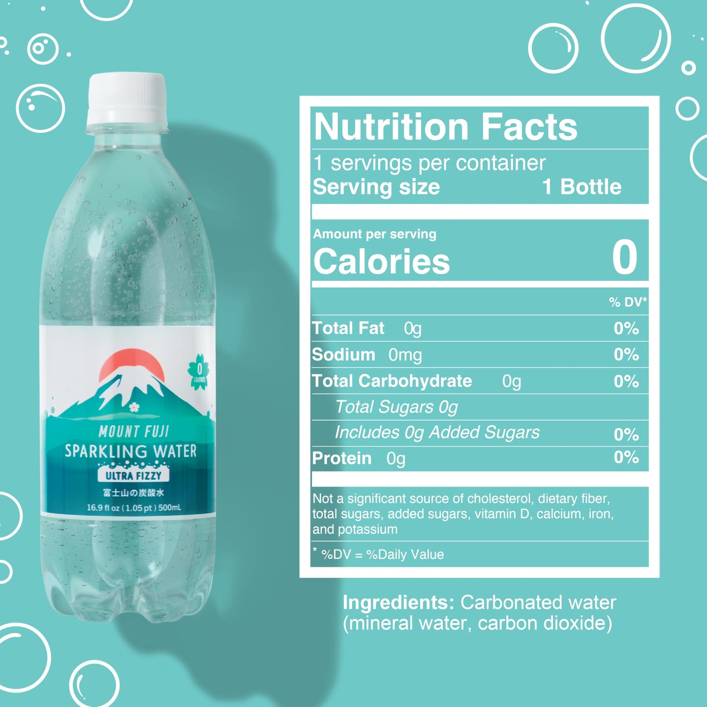 IRIS Sparkling Water Bottles, 16.9 fl oz, 24-Pack, Strong Carbonation from Mount Fuji Spring, Refreshing Japanese Natural Mineral Seltzer Carbonated Soda Water, Product of Japan