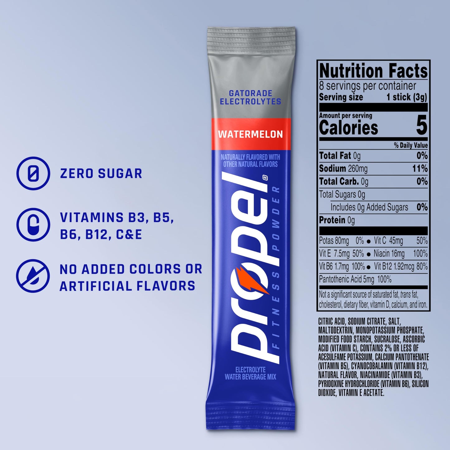 Propel Electrolyte Powder Drink Mix, Watermelon (96 Servings), Zero Sugar, Enhanced Water Beverage, Gatorade Electrolytes, Vitamins, No Added Colors, No Artificial Flavors, Hydration
