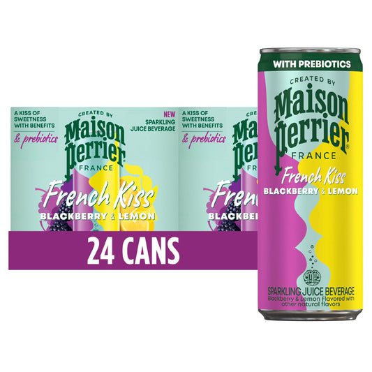 Maison Perrier French Kiss Sweetened Sparkling Juice Beverage, Blackberry & Lemon Flavors With Real Fruit Juices, 24Pk