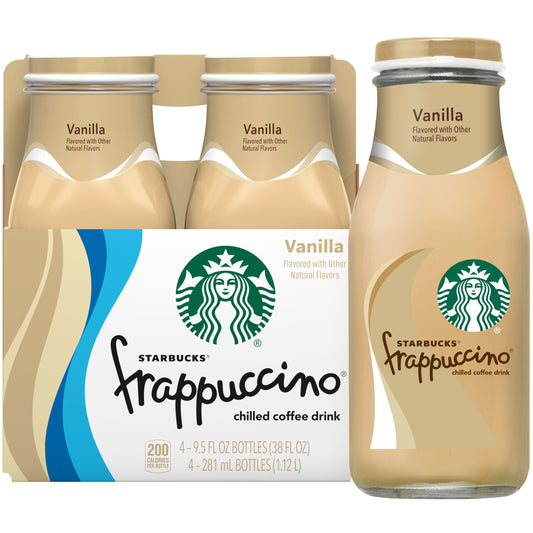Starbucks Frappuccino, Vanilla Iced Coffee Drink, 9.5oz Bottles (4 Pack)