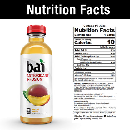 Bai Flavored Water, Malawi Mango, Antioxidant Infused Drinks, 18 Fluid Ounce Bottle (Pack of 12)