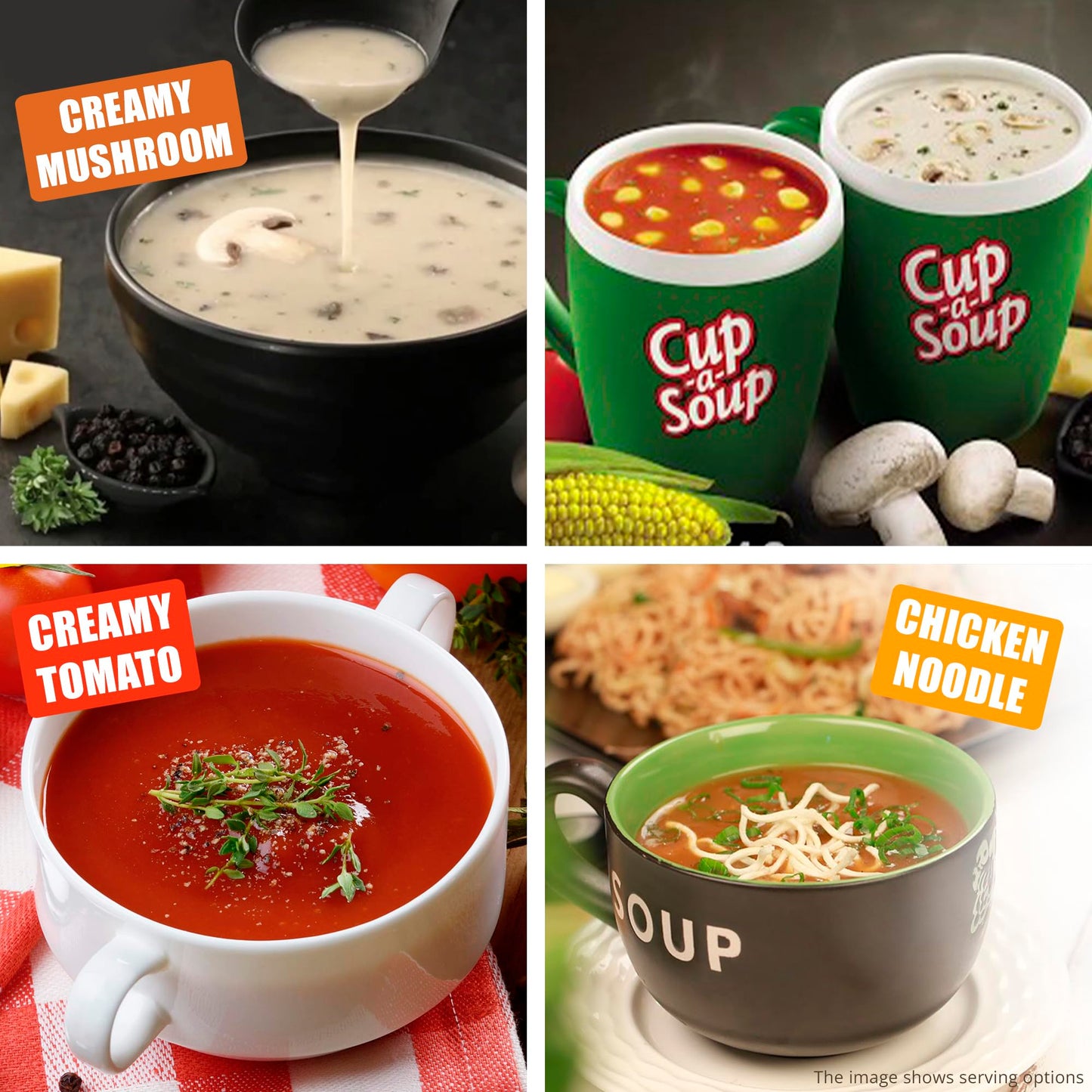 Cup-a-Soup Variety Pack Bundle - Includes Chicken Noodle, Creamy Mushroom, and Creamy Tomato Instant Soups - Quick and Wholesome Meals