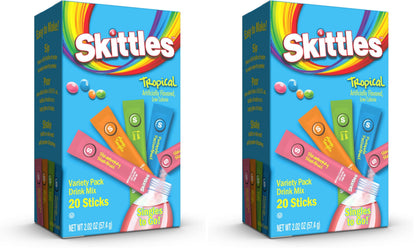 Skittles Singles To Go Variety Pack, Watertok Powdered Drink Mix, Zero Sugar, Low Calorie, Includes 4 Flavors, 1 Box (20 Single Servings) (Tropical) (Pack of 2)