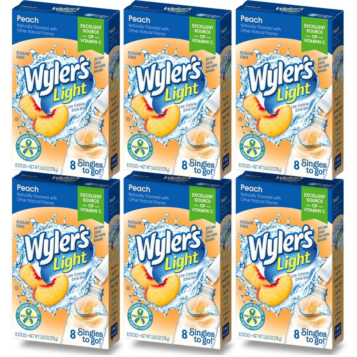 Wyler's Light Singles To Go (6 Pack), Peach Water Drink Mix, 48 Total Powder Drink Mix Packets