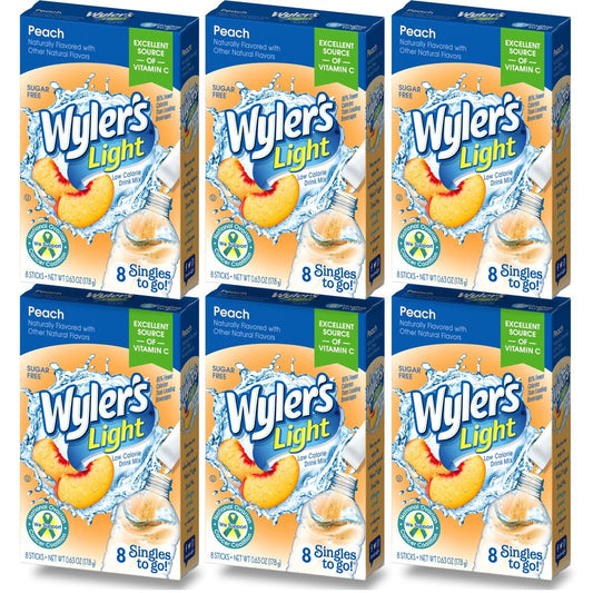 Wyler's Light Singles To Go (6 Pack), Peach Water Drink Mix, 48 Total Powder Drink Mix Packets
