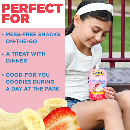 Mott’s Fruit Smoothies Strawberry Banana, 4.2 oz clear pouches, 8 Pack, Non-dairy, Made With Oatmilk, Made With Real Fruit, Good Source of Calcium, On-the-Go