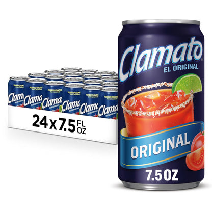Clamato Original Tomato Cocktail, 7.5 fl oz Cans (Pack of 24) Flavored With Tomato Juice & Spices, Perfect Mixer for the Authentic Michelada, Bloody Mary Drinks, and Seafood Cocktail