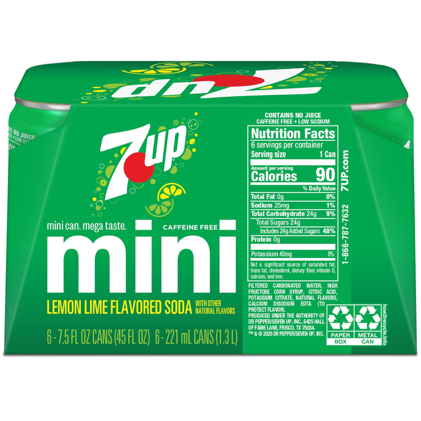 7UP Lemon Lime Soda, 7.5 Fl Oz Cans, 6 Pack