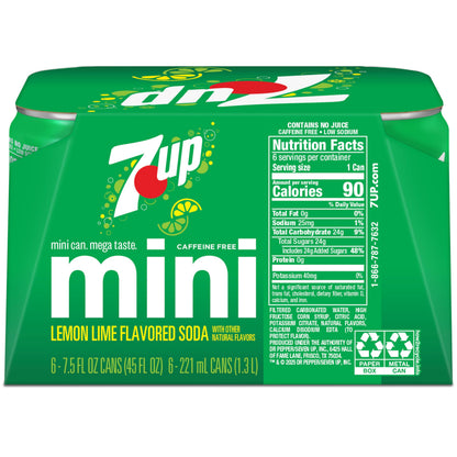 7UP Lemon Lime Soda, 7.5 Fl Oz Cans, 6 Pack