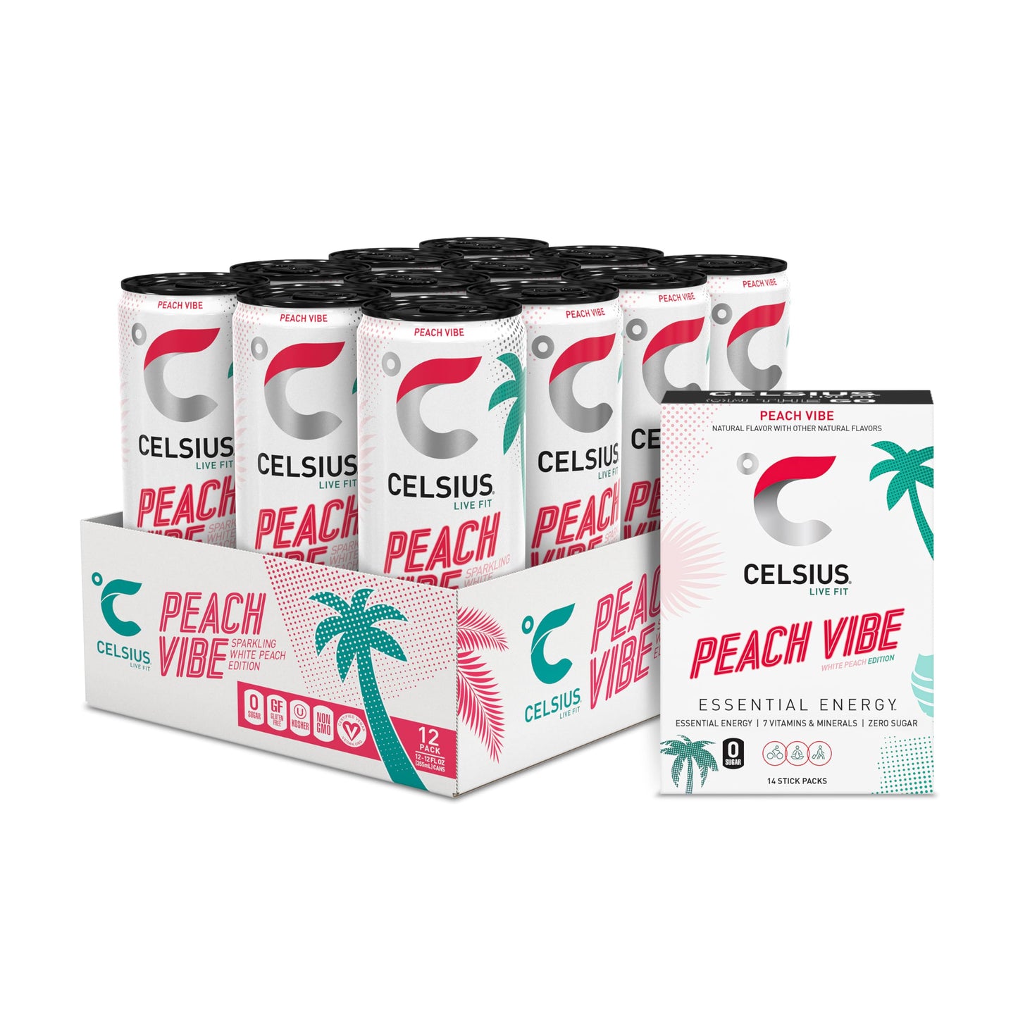 CELSIUS® Zero Sugar Energy Drink & Powder Stick Bundle, Peach Vibe