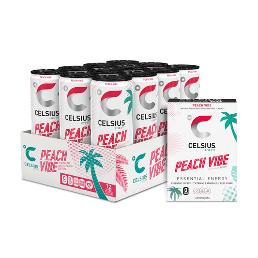 CELSIUS® Zero Sugar Energy Drink & Powder Stick Bundle, Peach Vibe