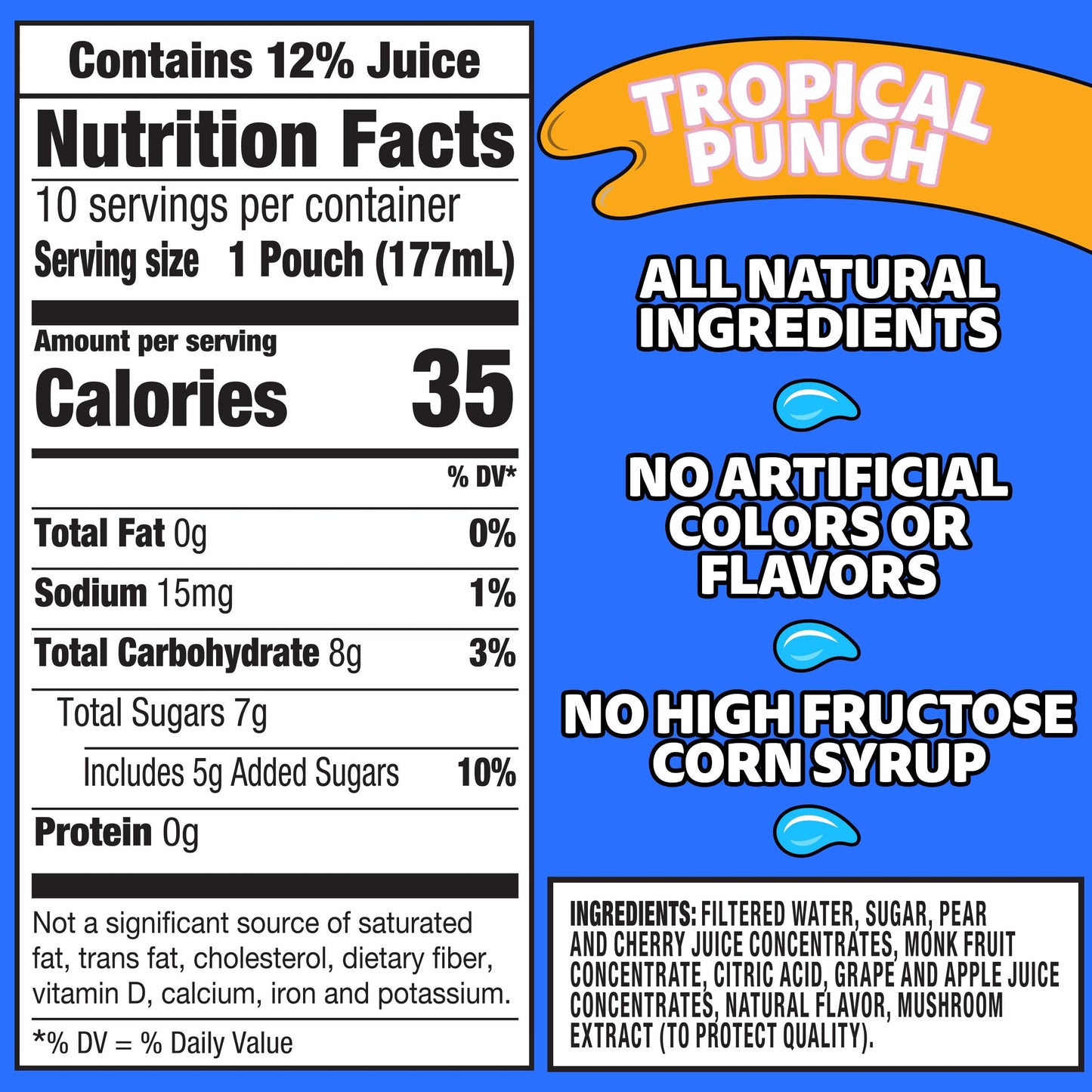 Capri Sun Tropical Punch Naturally Flavored Juice Drink Blend, 40 ct Pack, 4 Boxes of 10 Pouches