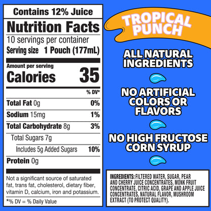 Capri Sun Tropical Punch Naturally Flavored Juice Drink Blend, 40 ct Pack, 4 Boxes of 10 Pouches