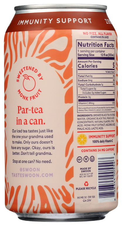 Swoon Peach Iced Tea, Zero Sugar, Gluten Free, 12 Fluid Ounce (Pack of 12)