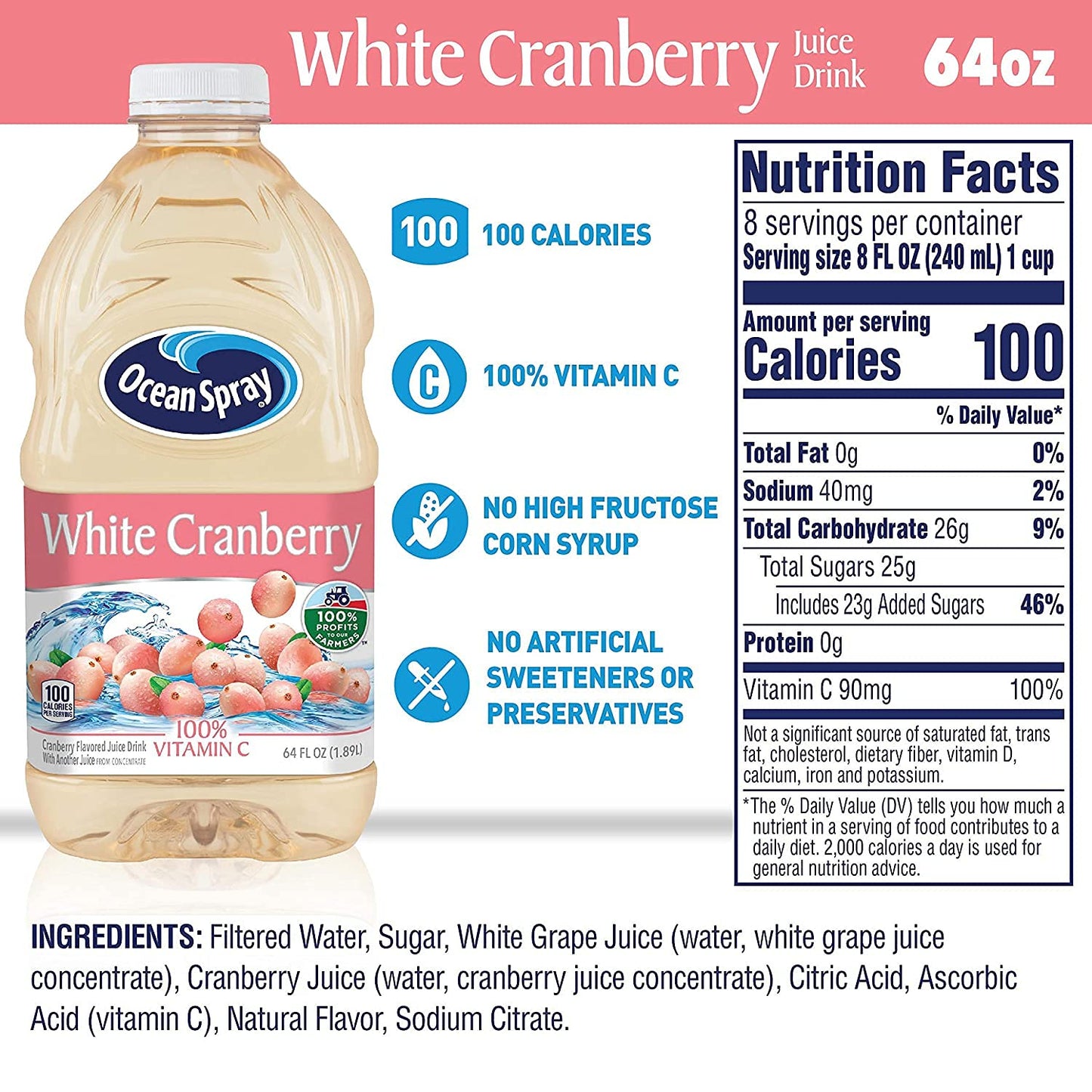 Ocean Spray® White Cranberry Juice Drink, 64 Fl Oz Bottle (Pack of 1)