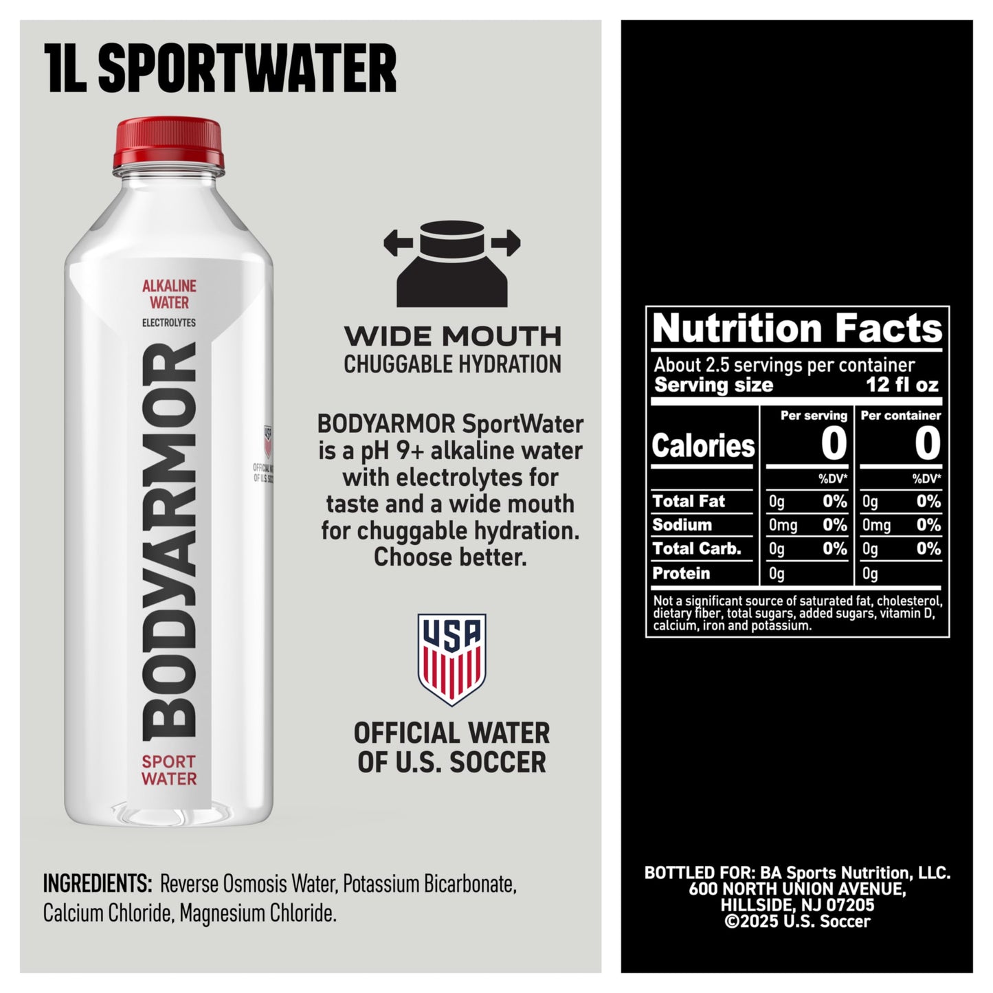 BODYARMOR SportWater Alkaline Water, Superior Hydration, High Alkaline Water pH 9+, Electrolytes, Perfect for your Active Lifestyle, 1 Liter (Pack of 12)