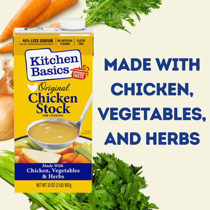 Kitchen Basics Chicken Stock - 32 oz. Carton (Pack of 12) Add Delicious Flavor to Chicken Noodle Soup, Broths and Gravy, Perfect for Stocking Up