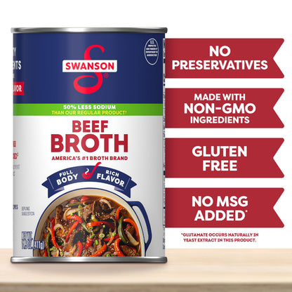 Swanson 50% Less Sodium Beef Broth, 14.5 oz Can (Pack of 4)