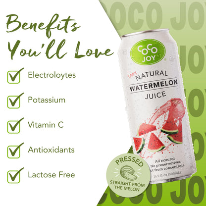 CoCo Joy 100% Natural Watermelon Juice, (12-Pack) Low-Calorie Watermelon Drink