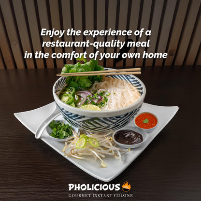 PhoLicious Instant Chicken Pho, Authentic Vietnamese Rice Noodle Soup Kit with Spices & Broth Mix, Ramen Noodles Alternative, Quick Microwave Meal - Pho Noodles Bowl - Chicken Flavor (4 Pack)