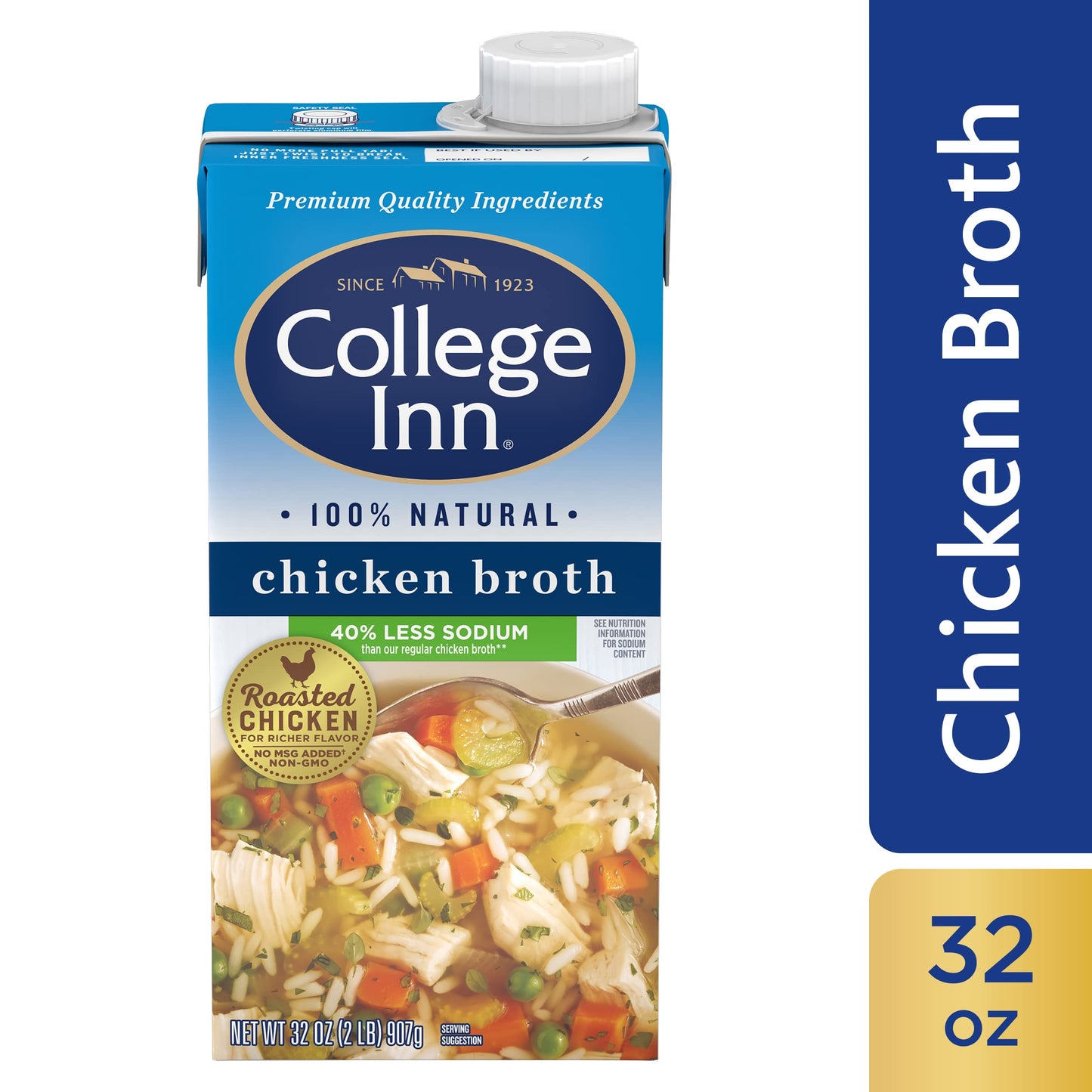 COLLEGE INN 40% Less Sodium Chicken Broth, 32 oz Carton