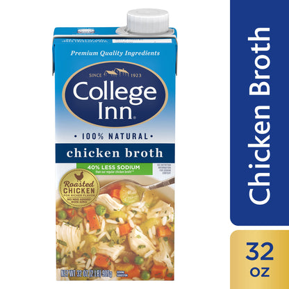 COLLEGE INN 40% Less Sodium Chicken Broth, 32 oz Carton